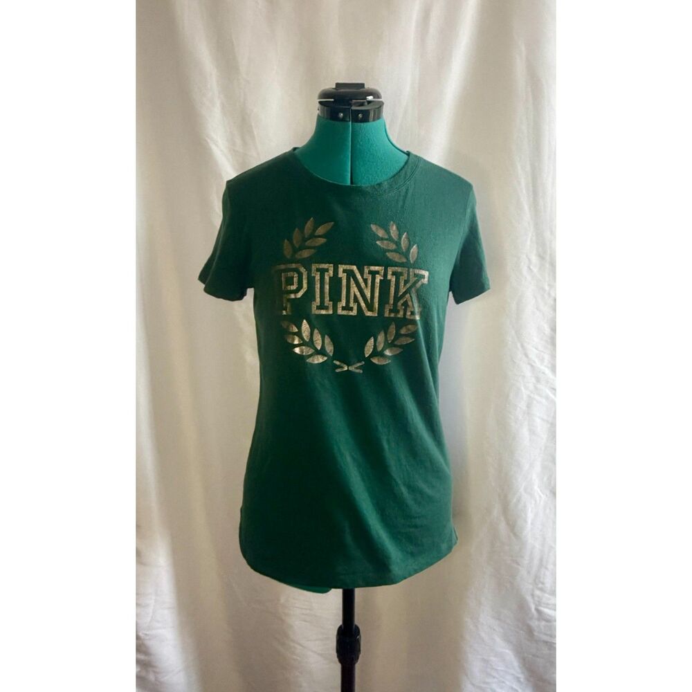 Victoria's Secret PINK Dark green short-sleeve crewneck tee. Size medium